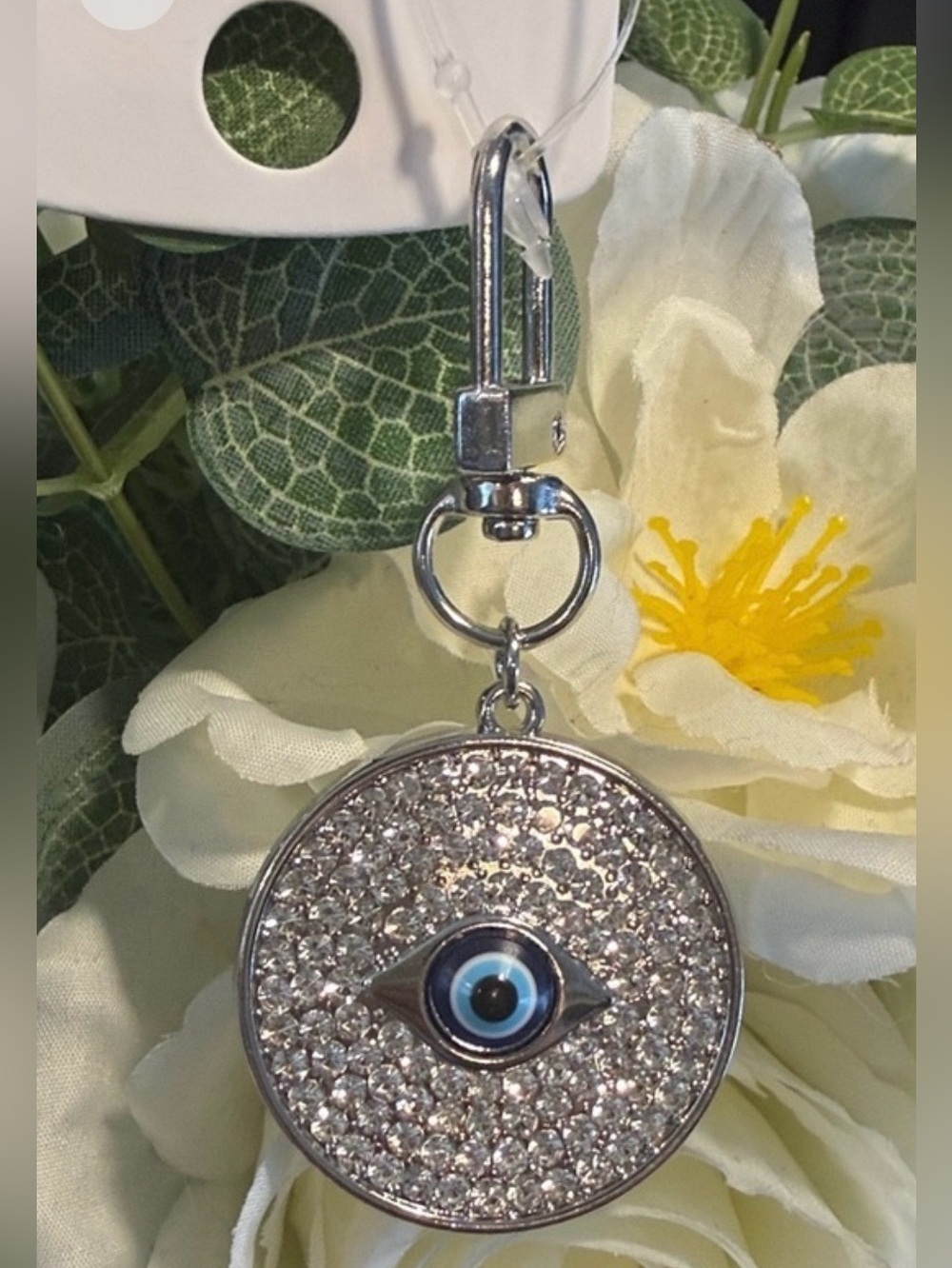 Silver Tone Crystal Evil Eye Keychain/Bag Charm - Protective Pendant (NWT)